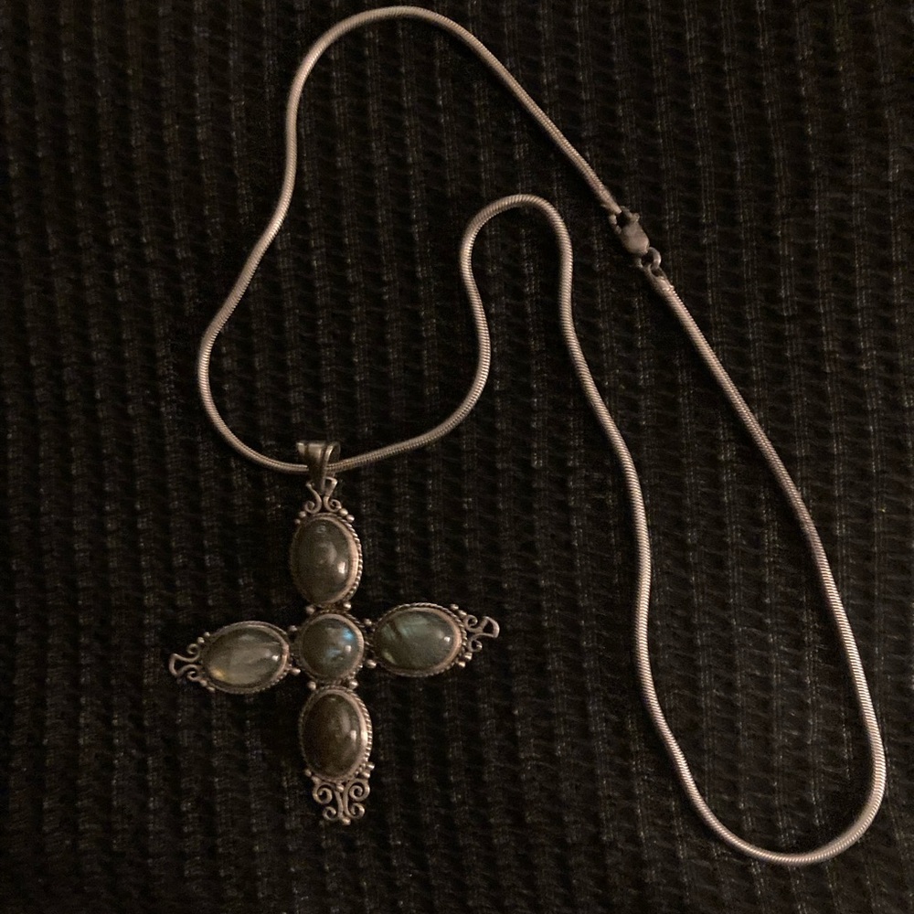 Labradorite and Sterling Cross Necklace